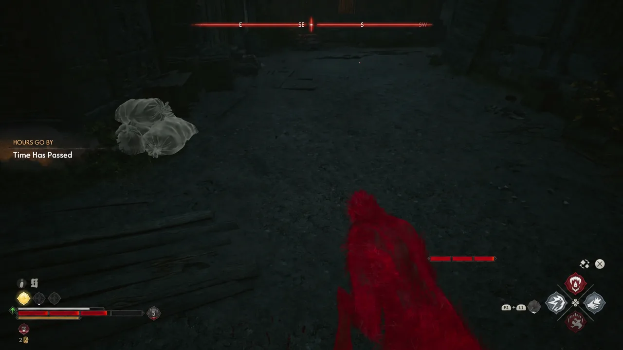 Hours Go By: Time Has Passed notification on the HUD during a dark Middens encounter