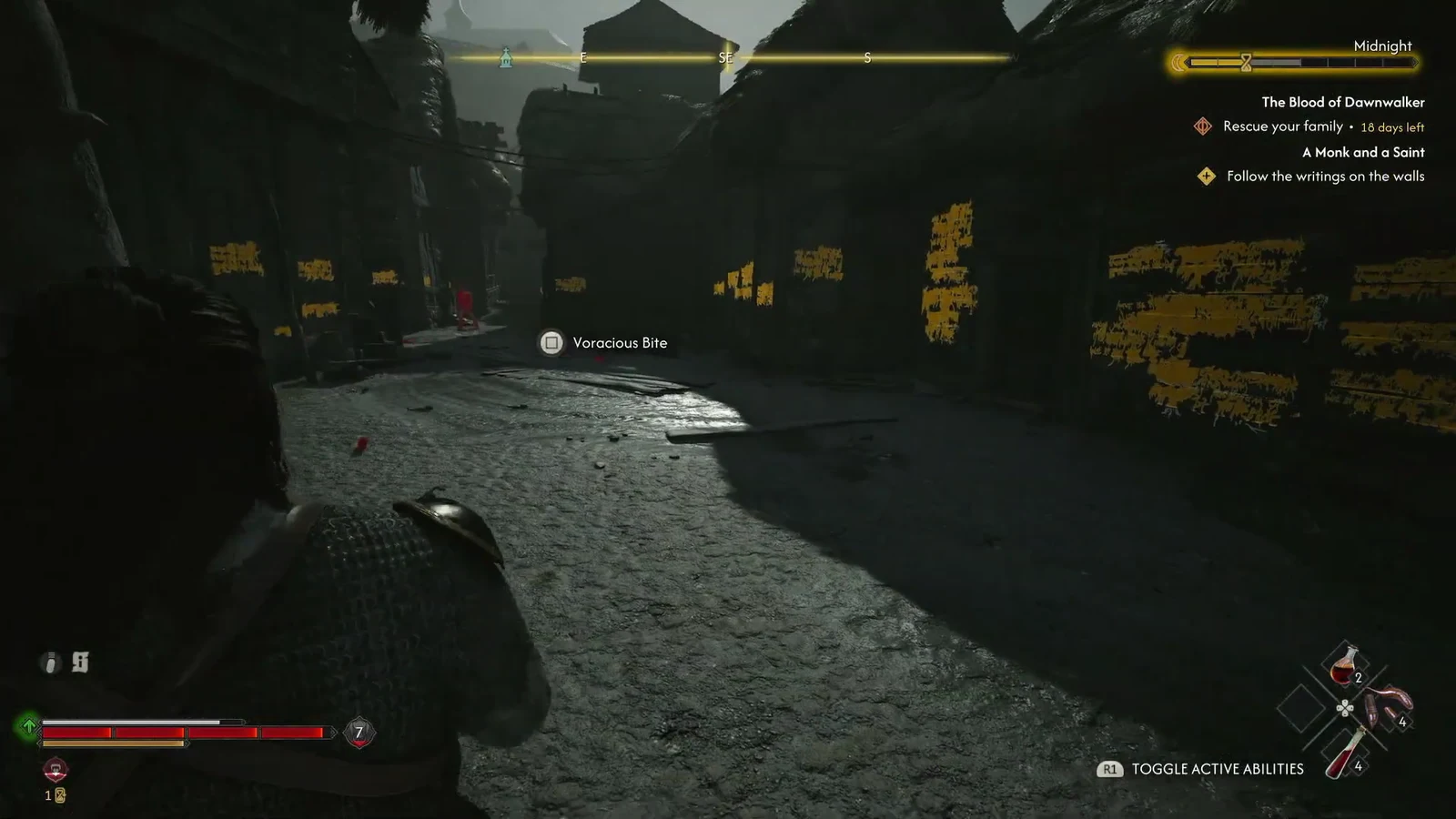 Voracious Bite prompt appearing next to a nearby enemy during the Middens fight