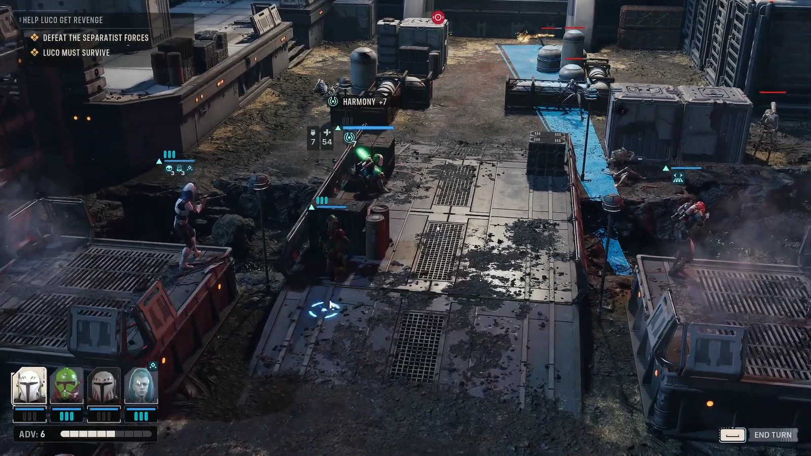 Tactical combat screen with the Help Luco Get Revenge objective listed while the squad takes positions