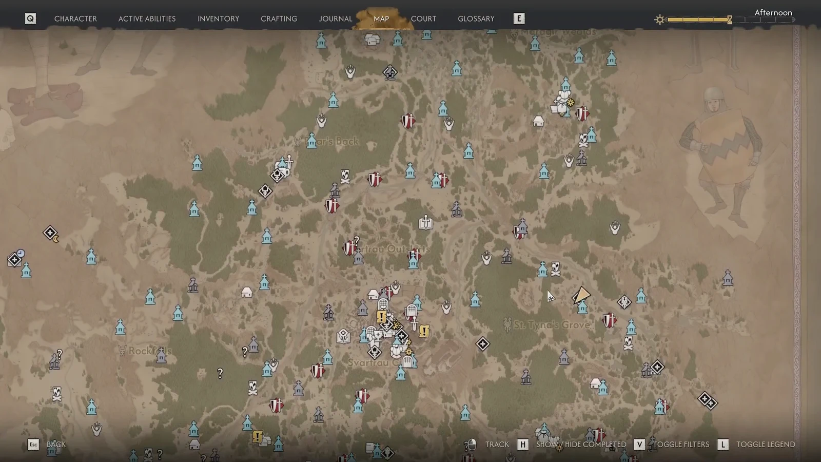 World map open with multiple location markers while planning the route to Svartrau City