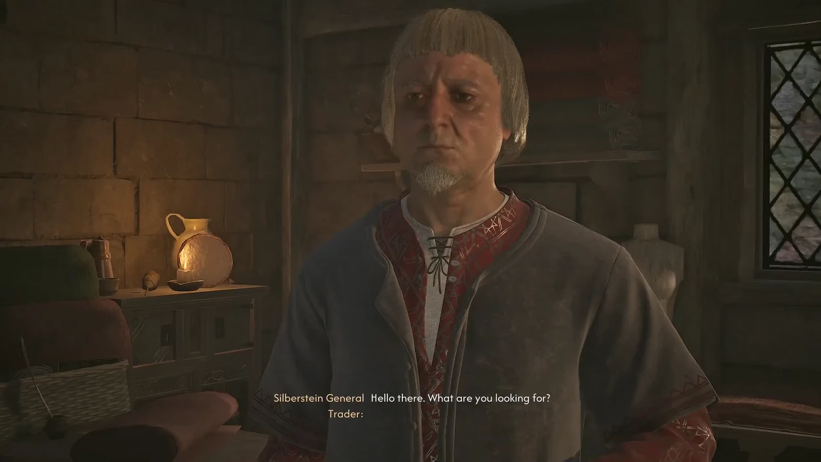 Silberstein General greeting Coen in his shop with the line asking what he is looking for