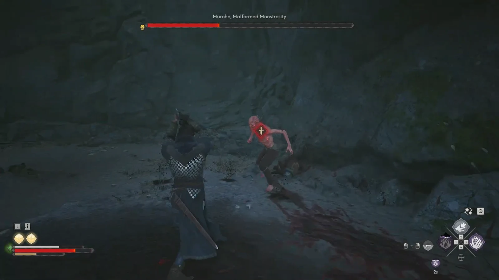 Coen locked onto Murohn, Malformed Monstrosity, with the boss health bar partly drained