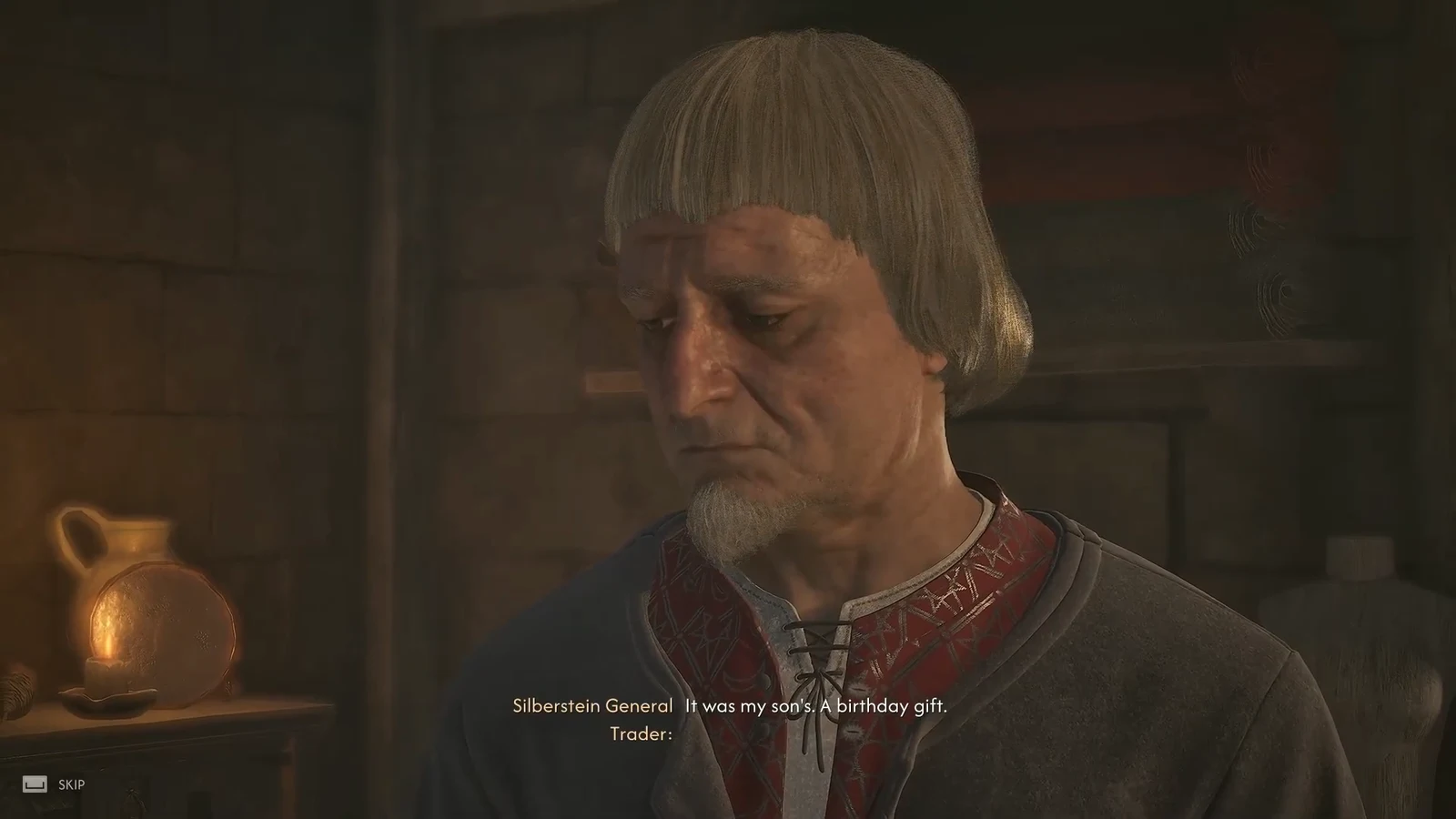Cutscene of the Silberstein merchant saying the ring was his son's birthday gift