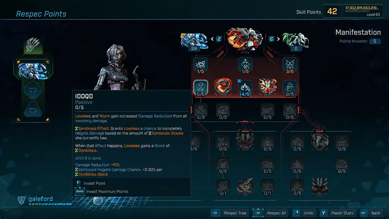 Manifestation tree allocation showing Pure Fusion and Storage Upgrade point investment