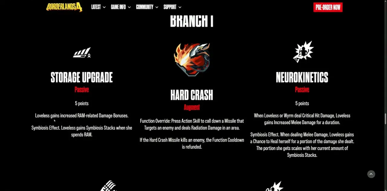 Branch I of Manifestation showing the Hard Crash augment next to Storage Upgrade and Neurokinetics