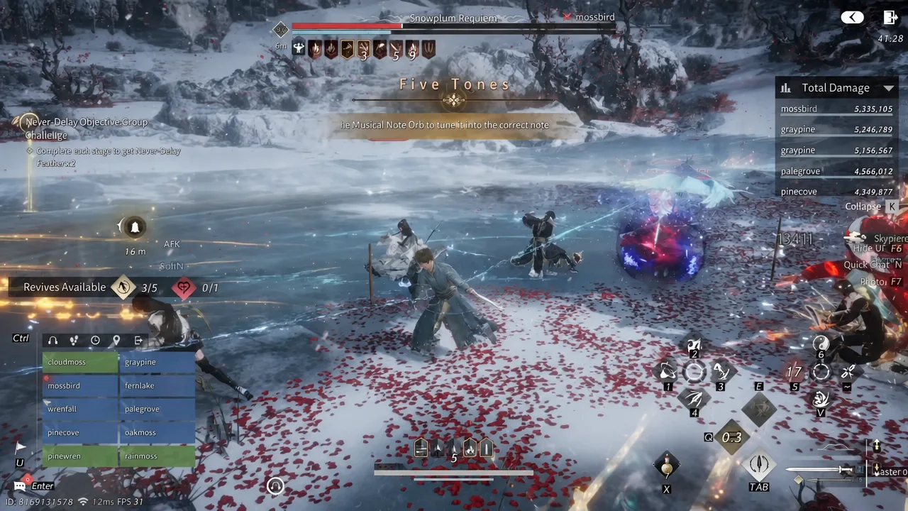 Five Tones objective with a Musical Note Orb being tuned to the correct note in combat
