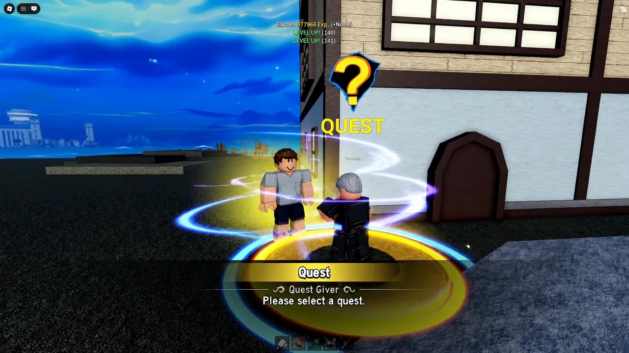Quest selection window open after talking to the quest giver in Magma Village