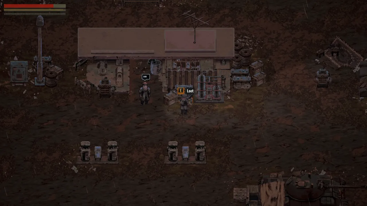 Top-down view of a Scavland container with the E Loot prompt showing above it