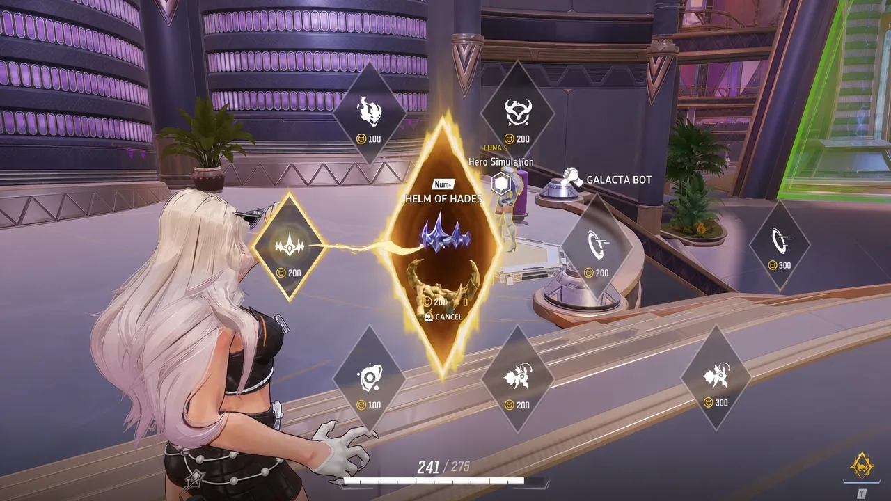 Hero Simulation ability menu with HELM OF HADES highlighted for activation