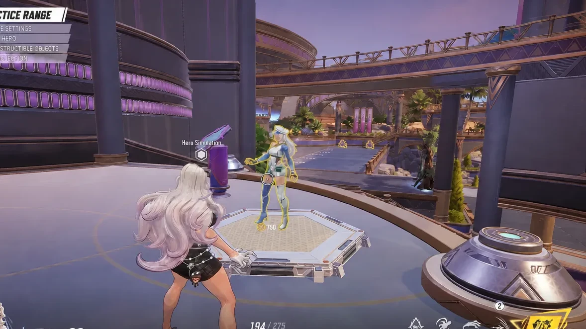 Practice Range Hero Simulation with the player aiming at a holographic hero target