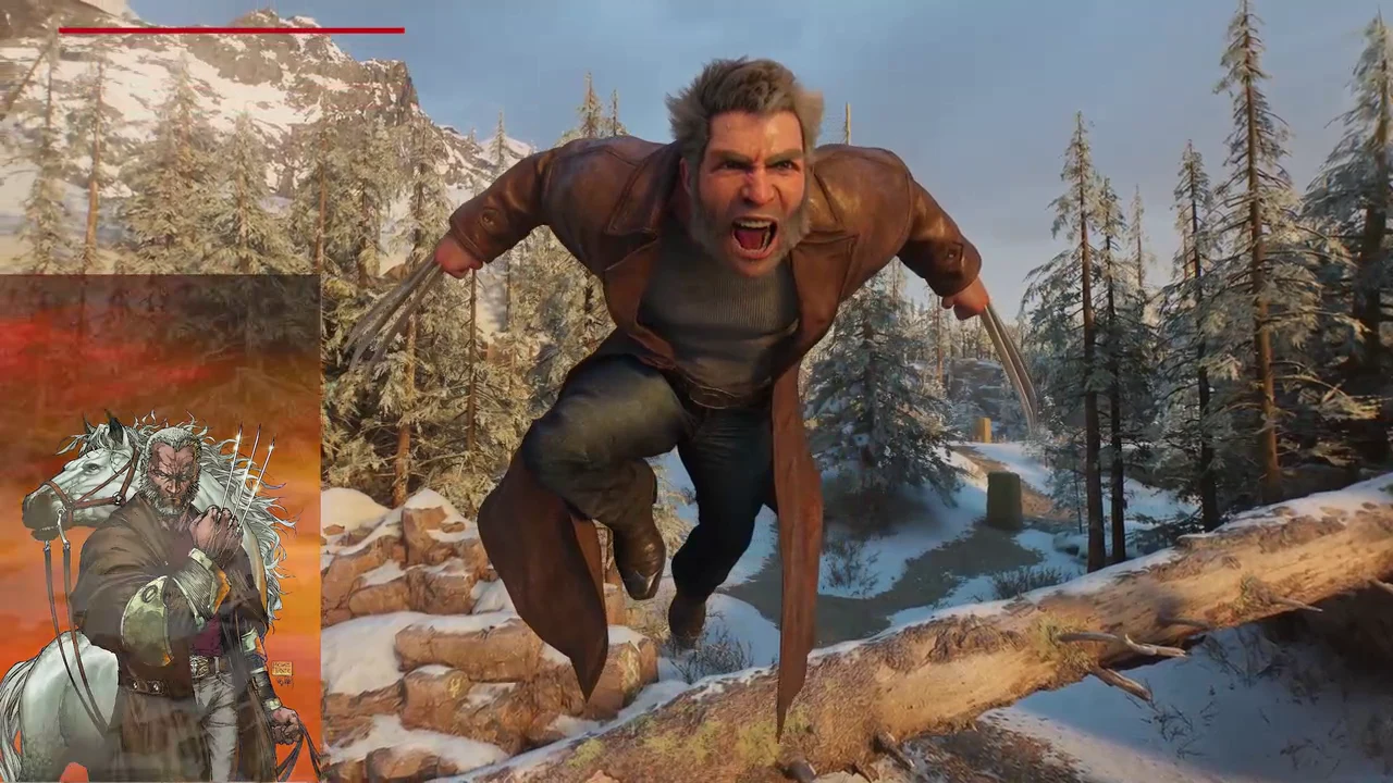 Wolverine standing over a defeated foe as the HUD awards experience points
