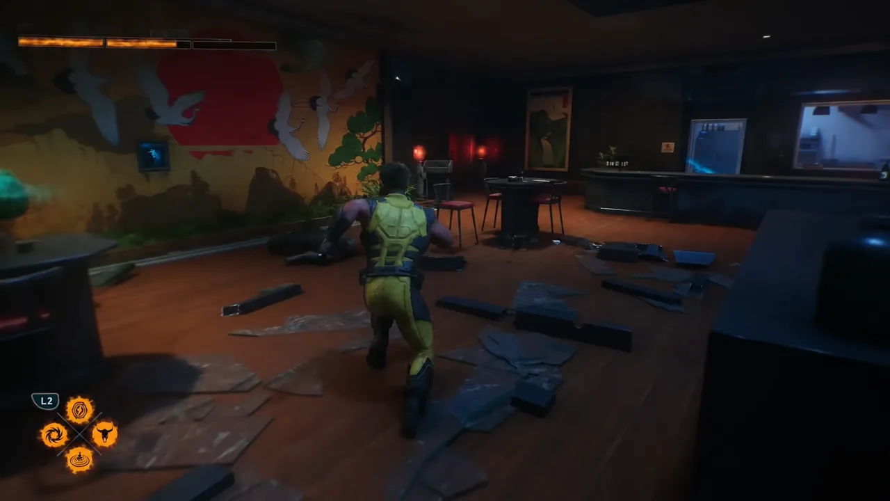 Pushing through the wrecked restaurant toward the back storage area and the Hand of God bottle.