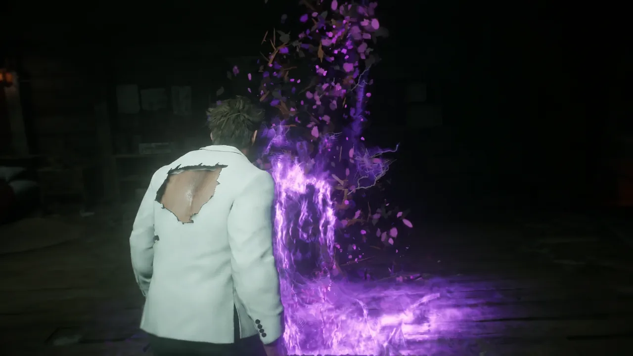 Logan steps toward a crackling purple Nightmare Door as debris breaks away from the frame