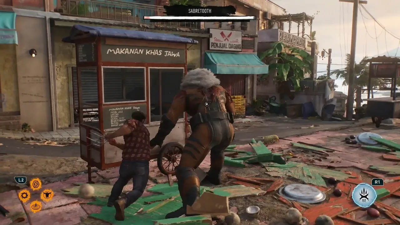 Sabretooth boss health bar on screen while Logan lands melee attacks