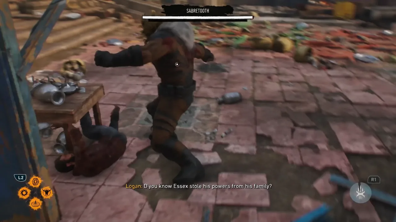 Logan's reticle locked onto Sabretooth as the Harmer's Market fight begins