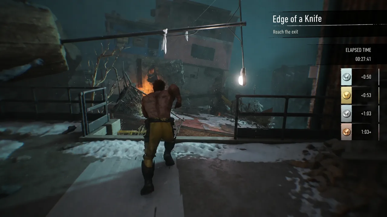 The Reach the exit objective active as Logan closes in on the trial's end portal