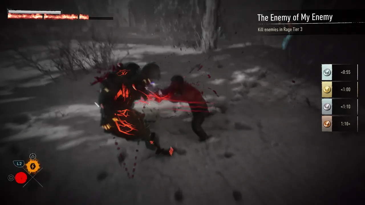 Logan tearing through an enemy while the Rage Tier 3 kill objective is still active