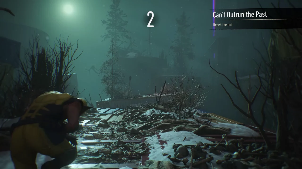The Can't Outrun the Past objective on screen with the instruction to reach the exit