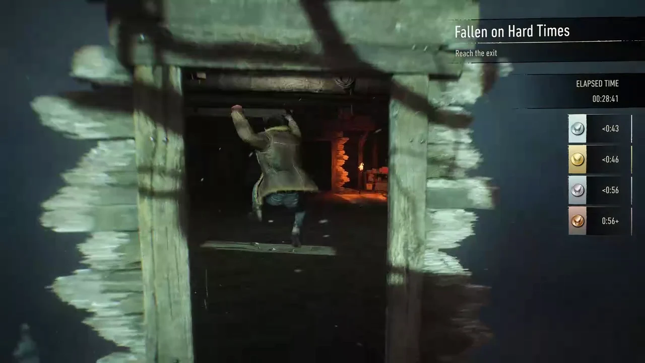 Logan passes through a window opening on the trial course with the exit objective still active
