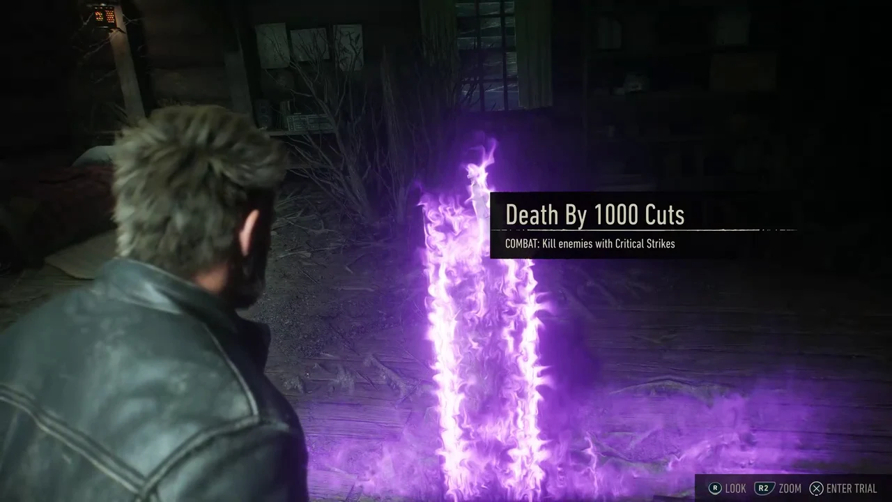 The Death By 1000 Cuts trial prompt showing the Critical Strikes objective and the enter trial input
