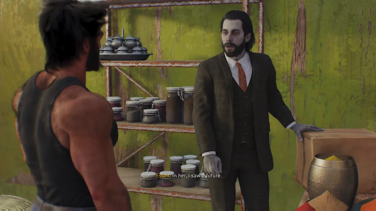 Nathaniel Essex delivers a monologue to Logan in a cutscene