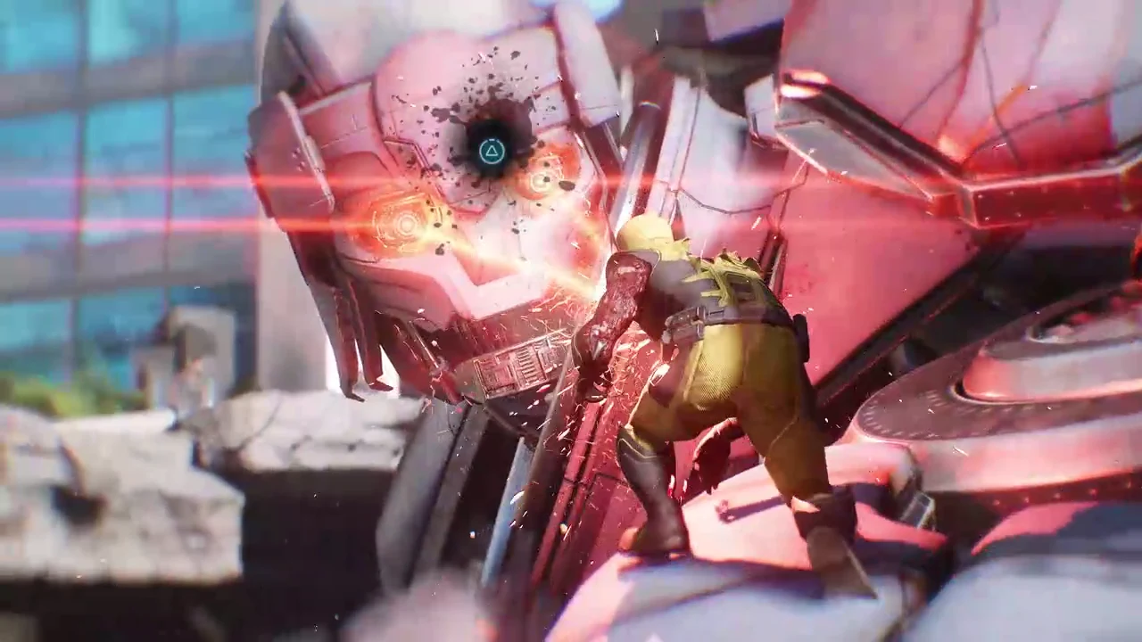 A quick-time prompt on the Sentinel Prototype's chest as Wolverine reaches for the core