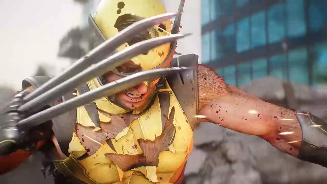 Wolverine's flesh burning away to reveal his adamantium skeleton as he contains the core blast