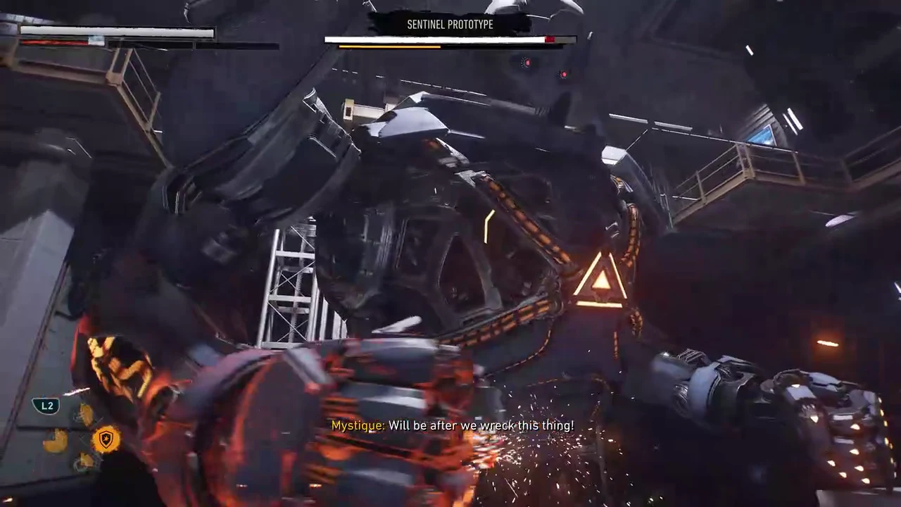 Wolverine attacking the Sentinel Prototype's second arm at close range