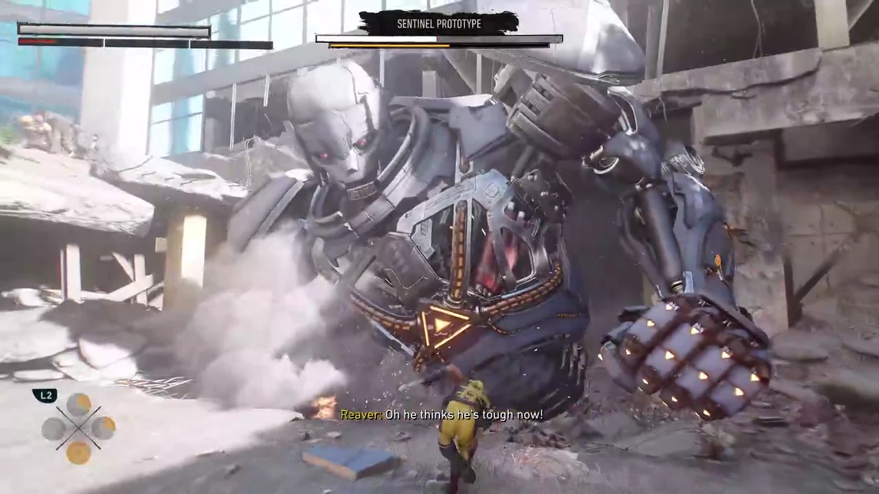 Reavers firing during the Sentinel Prototype fight with an L2 prompt on screen