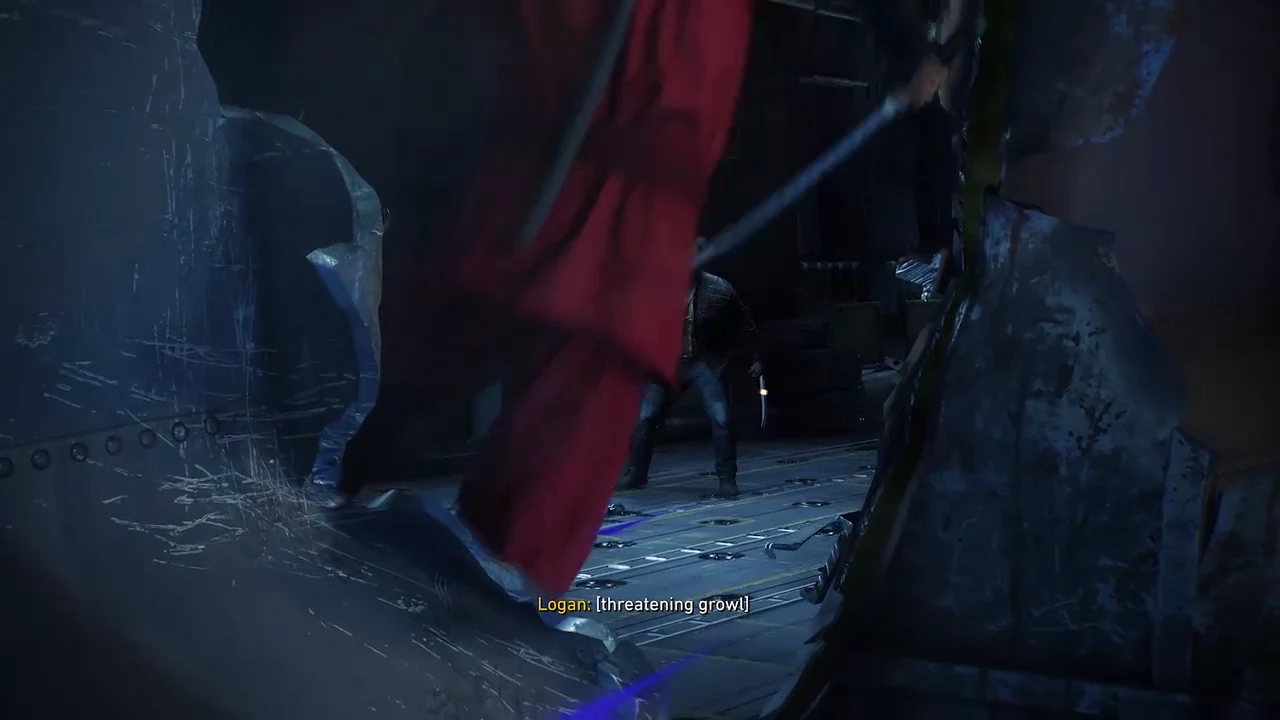 Logan fighting the first wave of Hand ninjas inside the plane's cargo hold