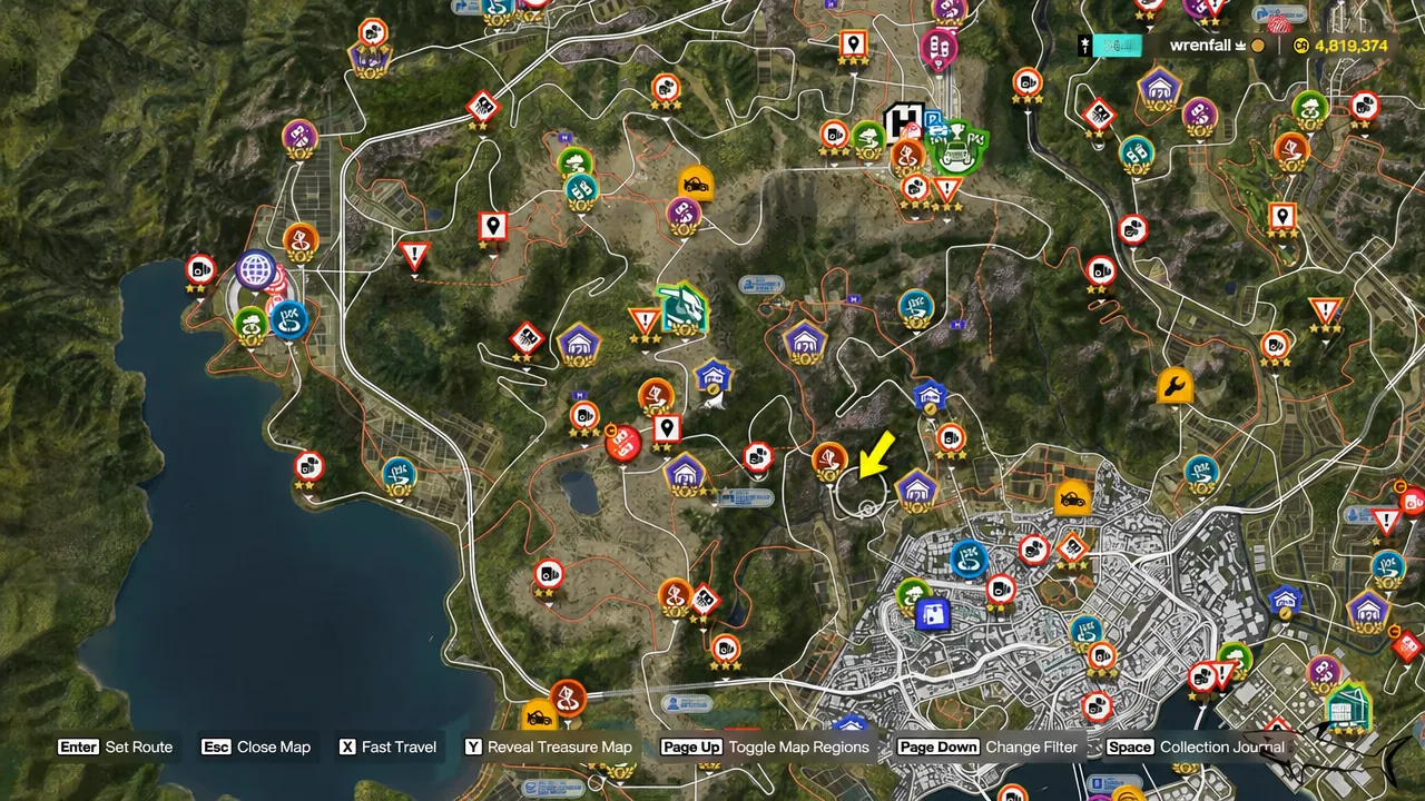 World map cursor highlighting the circular Horizon Stadium marker in the western region