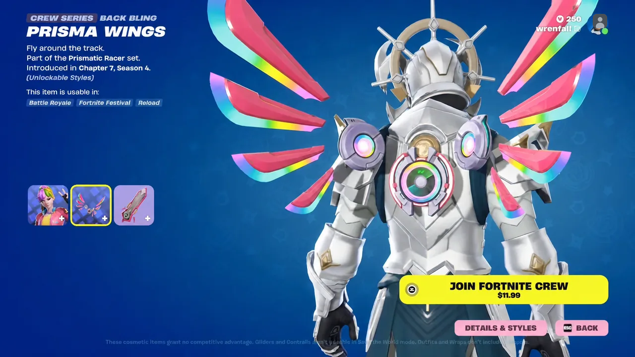 Prisma Wings back bling preview showing the winged frame and central gauge