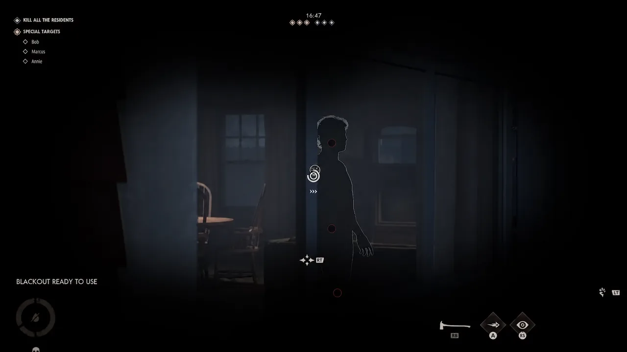 Michael Myers chokes a resident on a rain-soaked porch in Haddonfield Heights