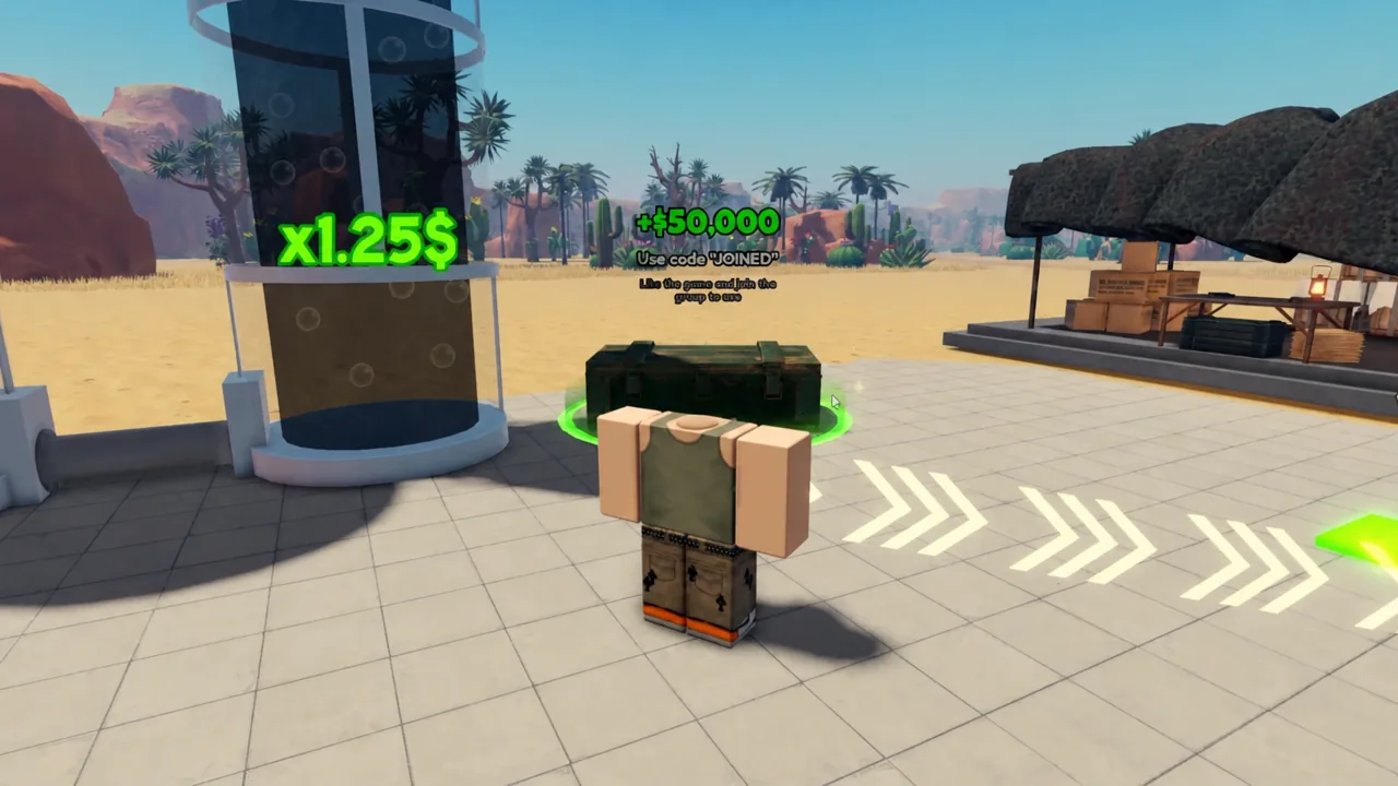Player approaching a glowing green chest used to redeem in-game codes