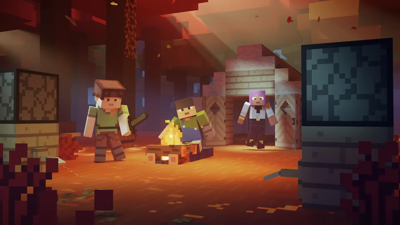 A wide shot of the autumn-toned dappled forest biome from the launch trailer