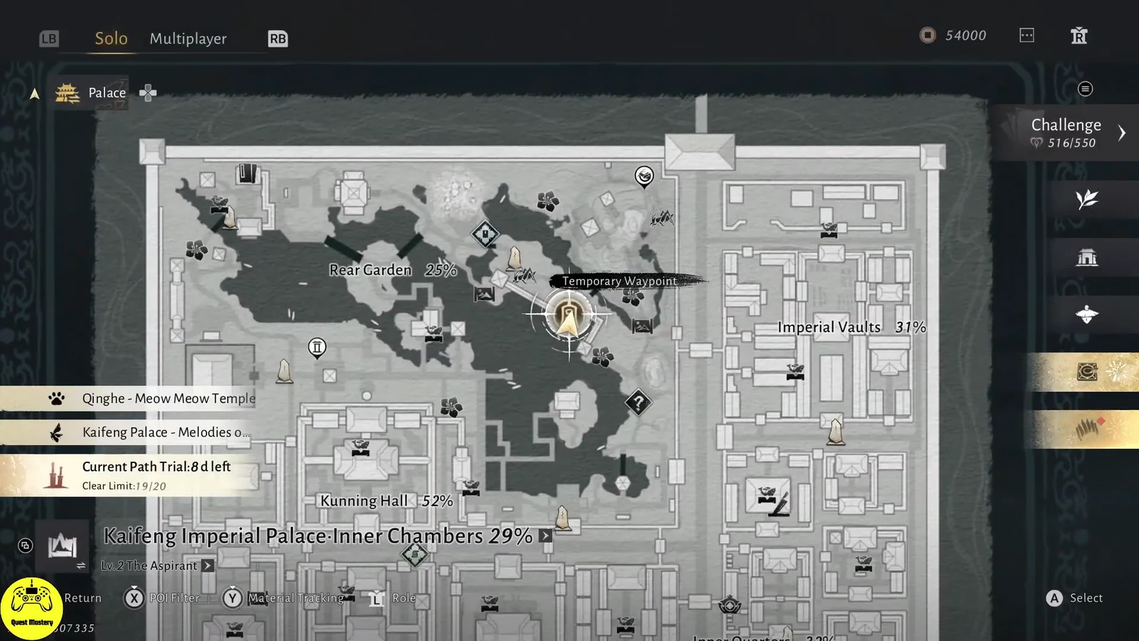 A Temporary Waypoint highlighted on the map before travelling to it