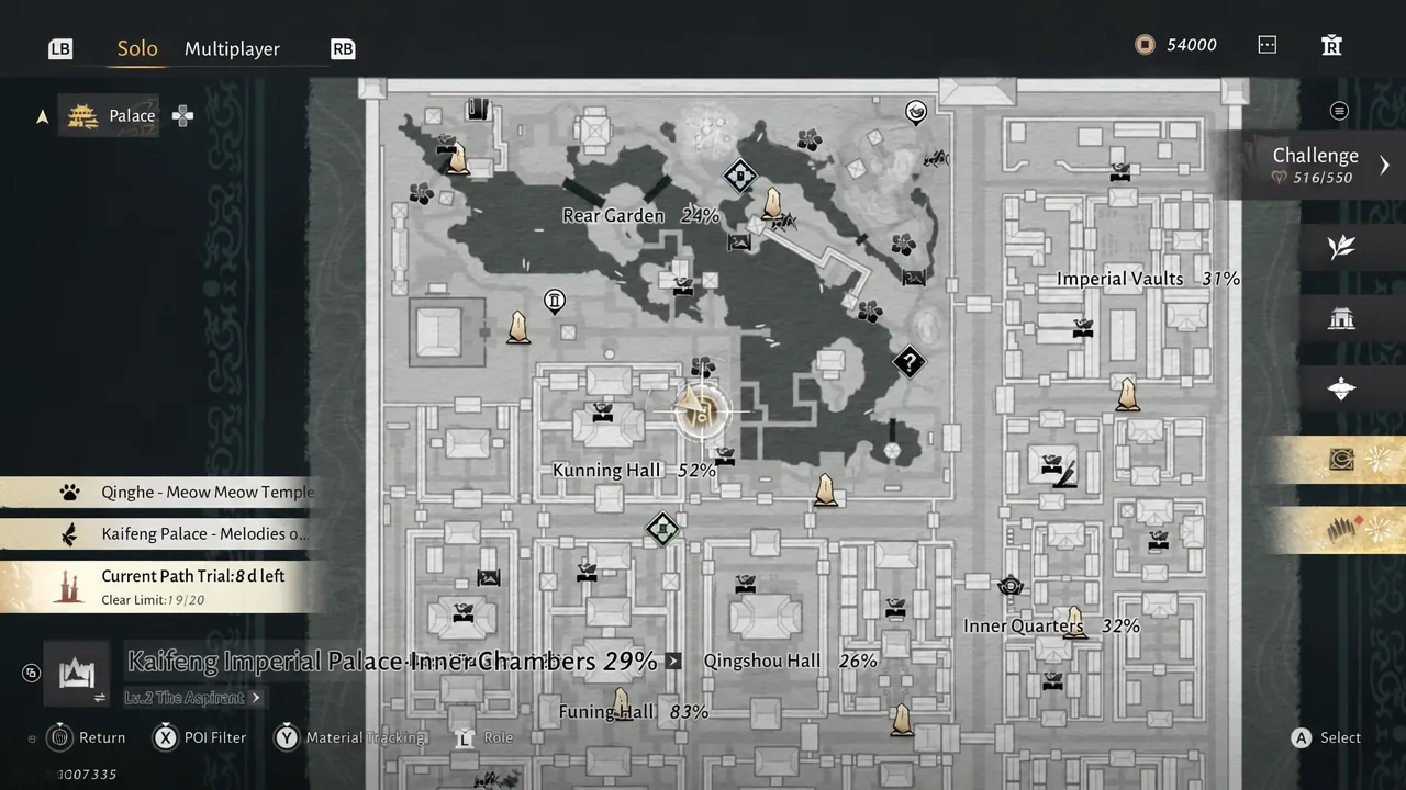 Selecting a subarea on the map shows its completion percentage