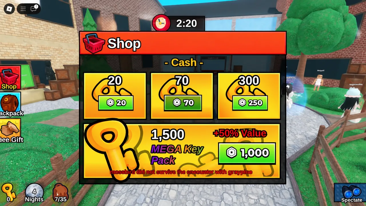 In-game Shop menu showing key packs including the 1,500 Mega Key Pack