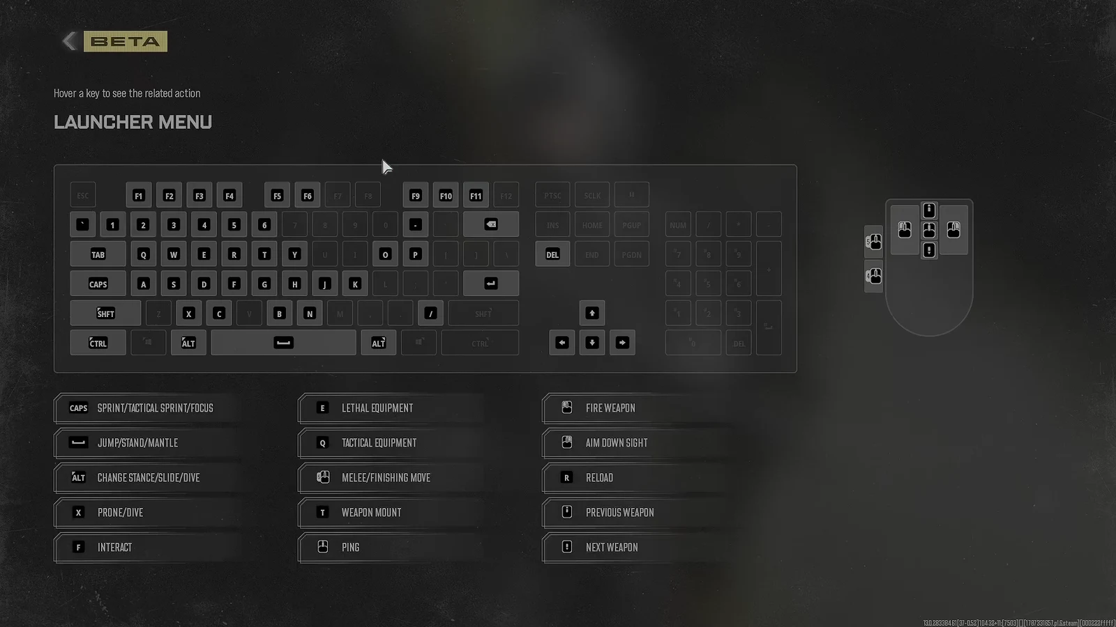 The Keybinds Launcher Menu preview showing the full control layout.