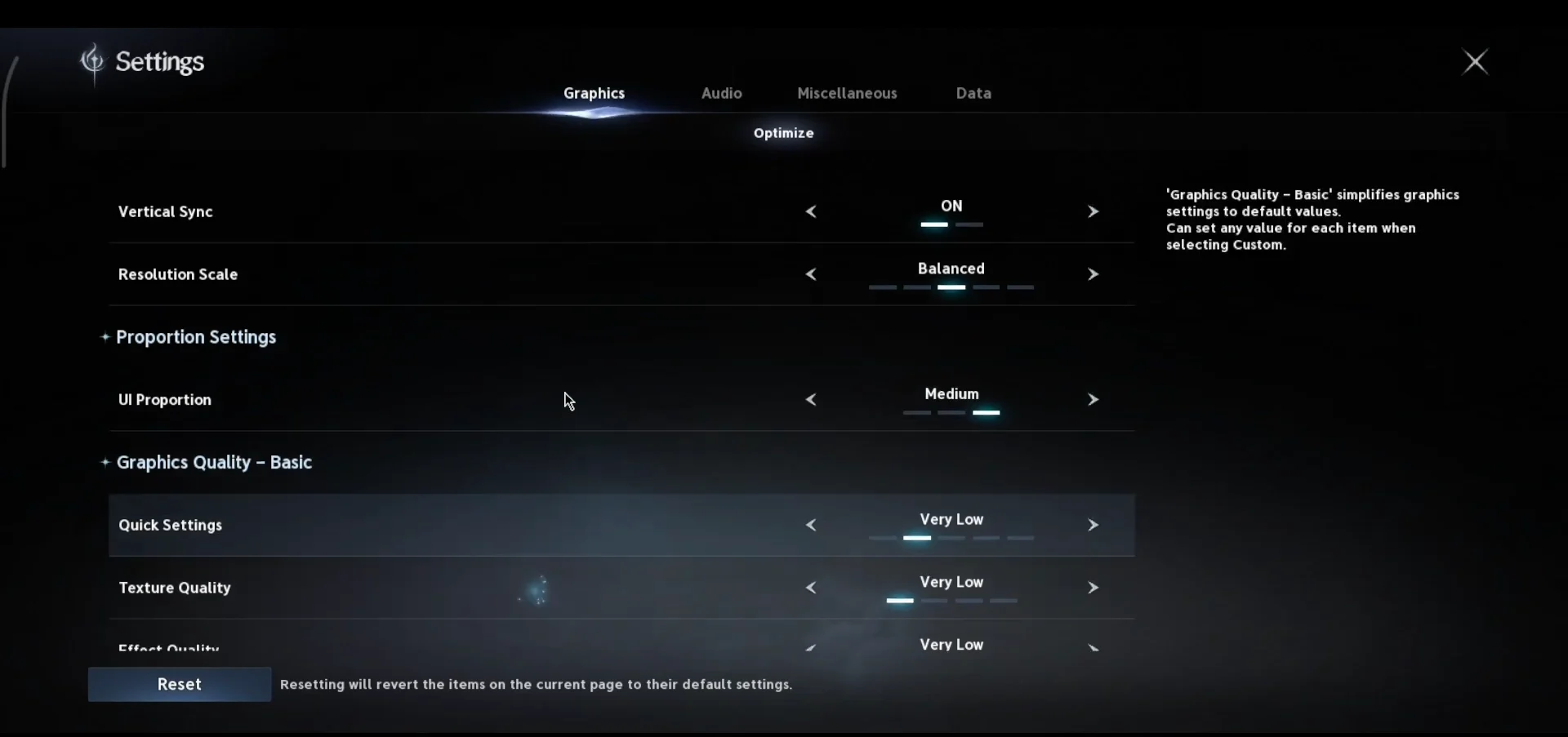 Opening Settings Menu