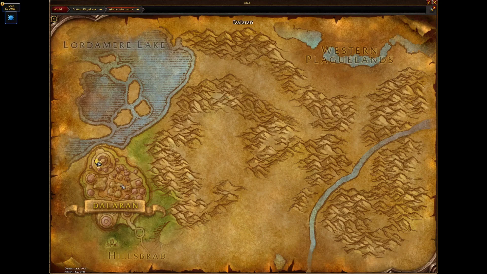 Opening the map again to pinpoint the player's location in Dalaran.