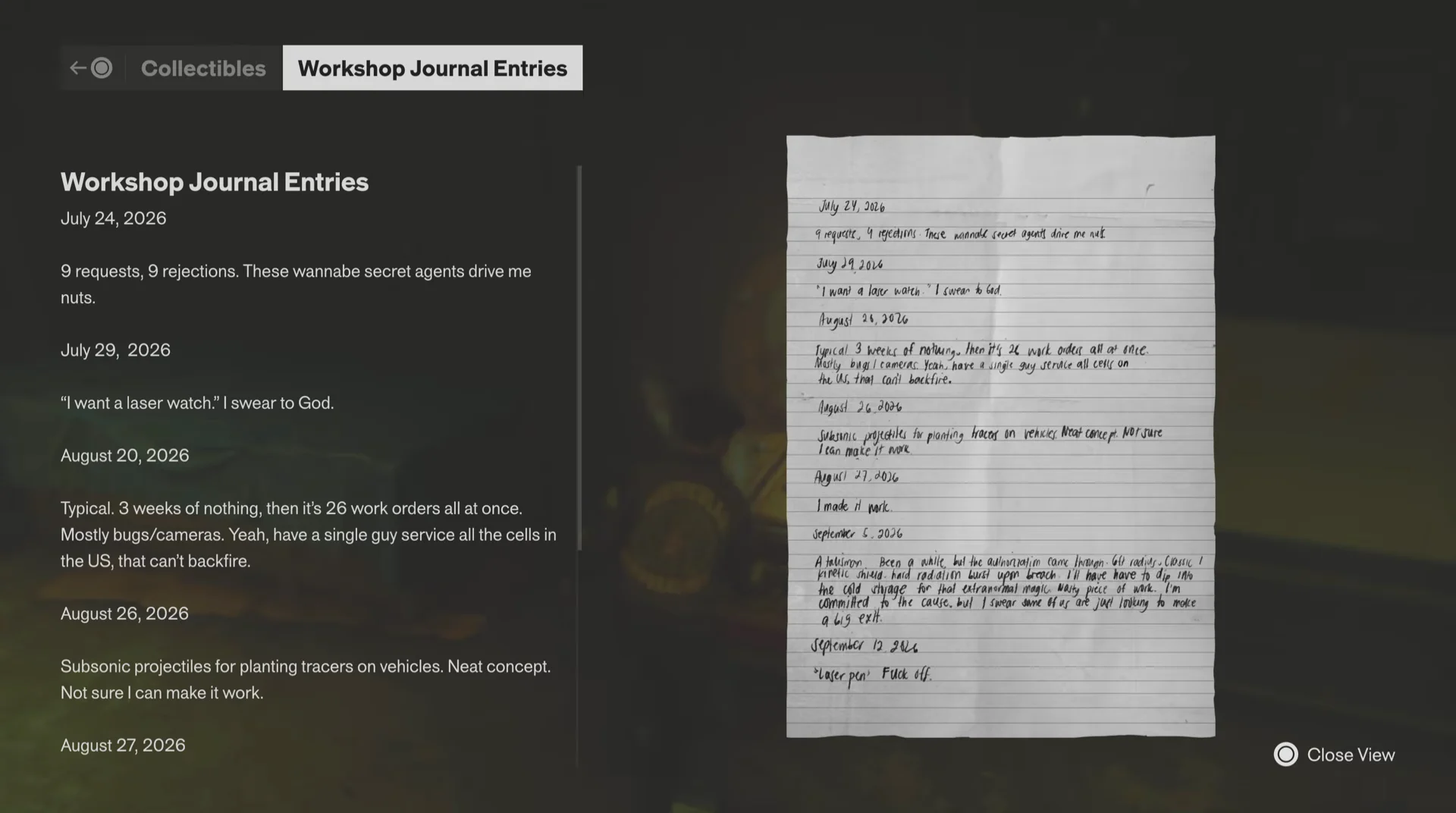 Workshop Journal Entries Collectible