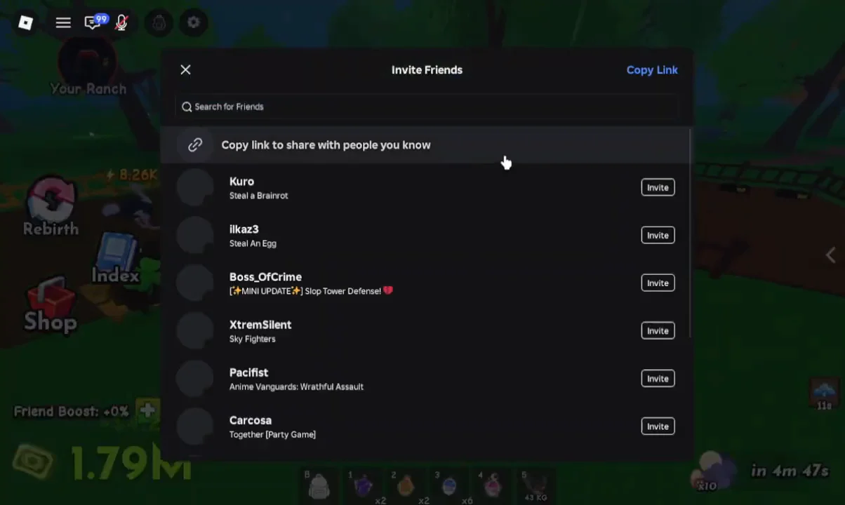 Opening the Invite Friends Menu