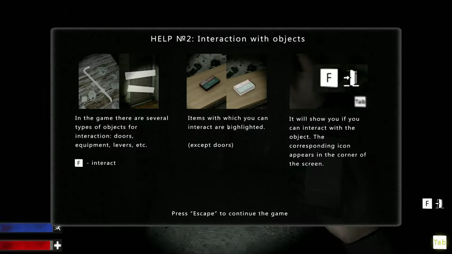 Help menu: Interaction with objects