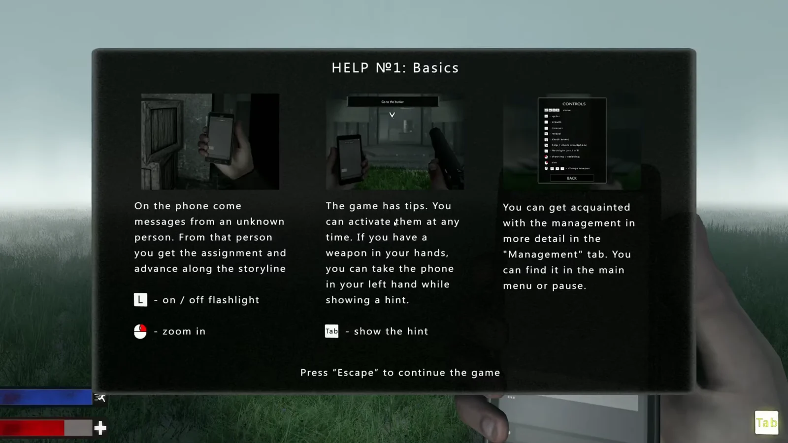 Phone instructions and Help screen