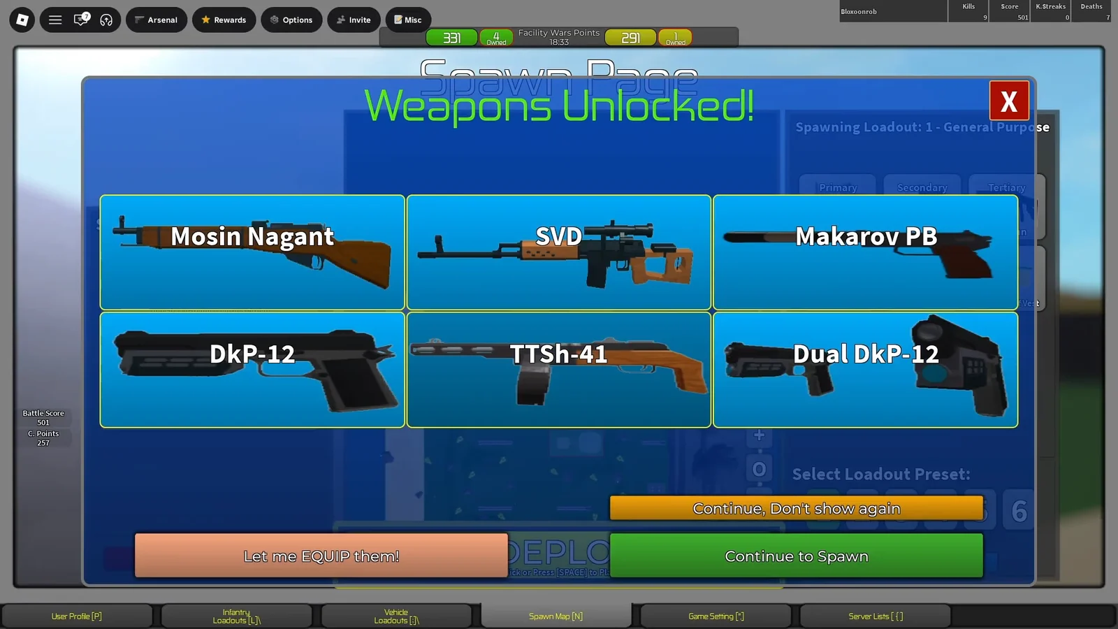 Weapon unlocks and deploy
