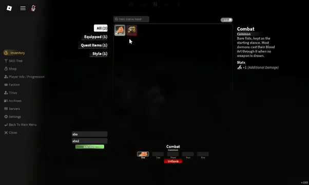 Viewing Add More Slot and Equipping Items