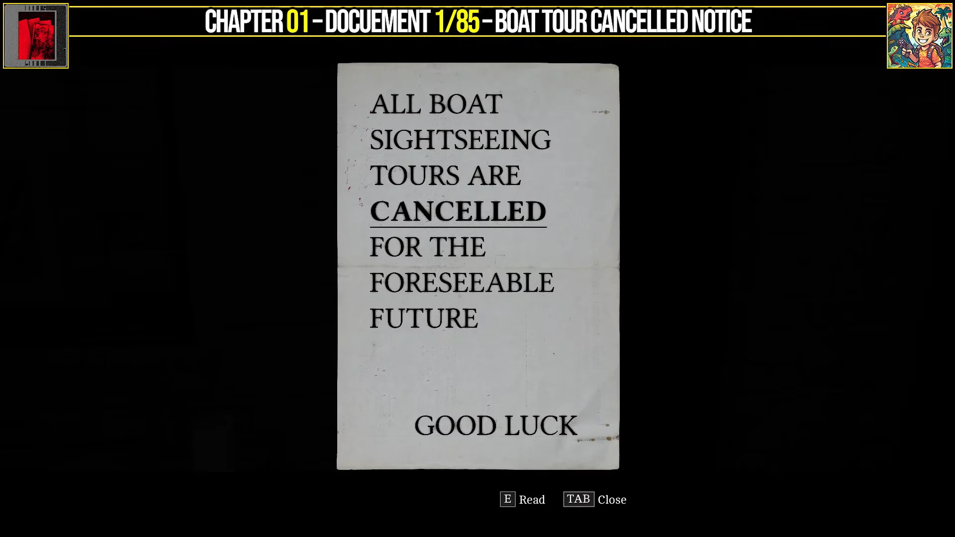 Document 1/85: Boat Tour Cancelled Notice
