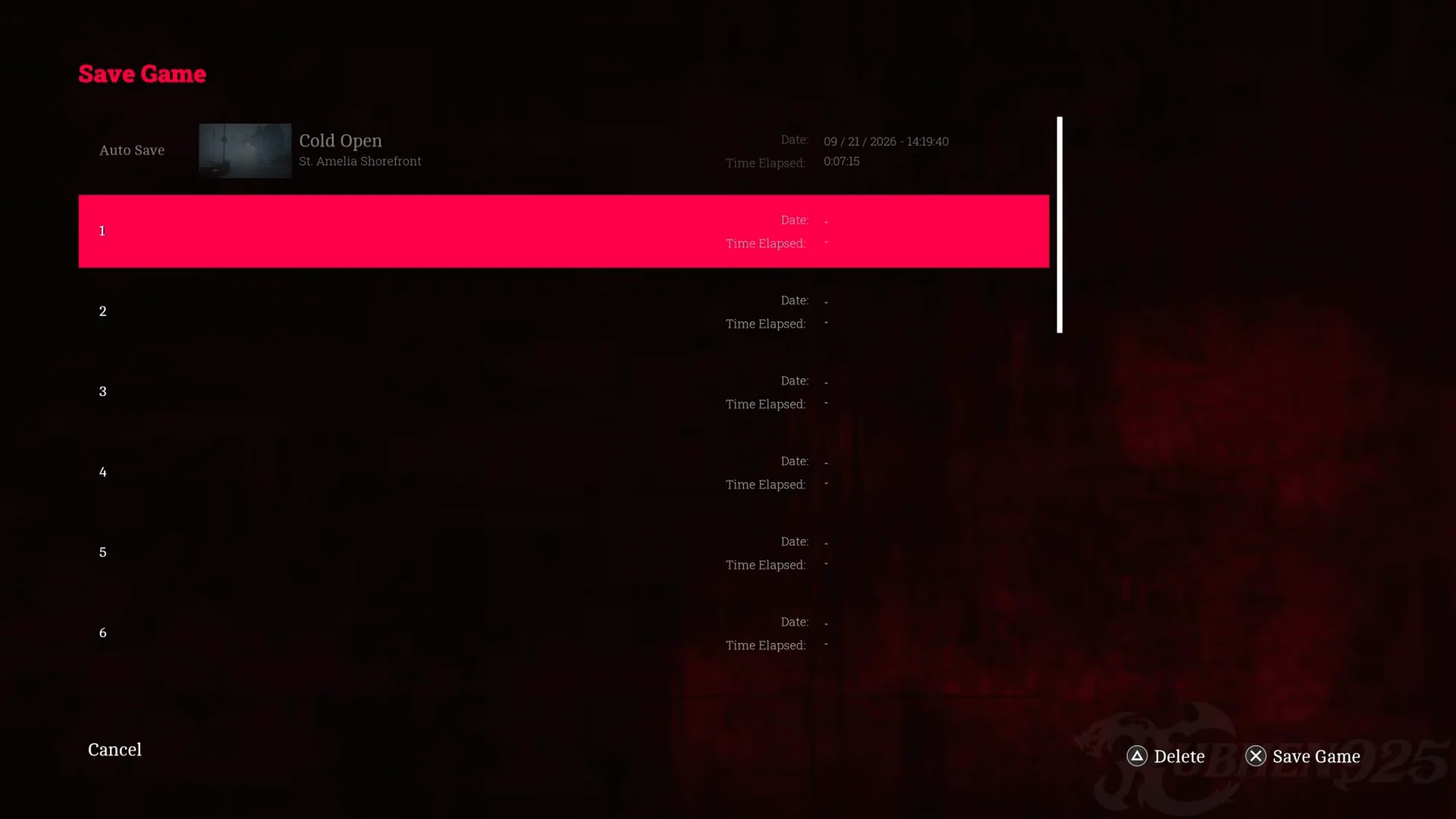 Game save menu
