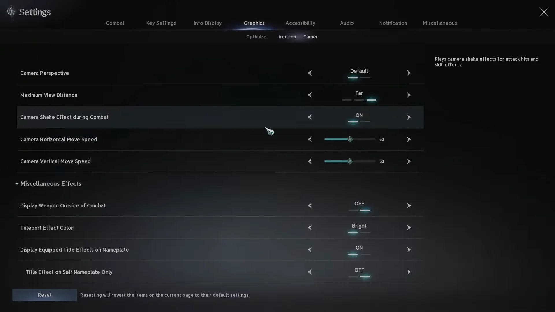 Graphics Camera Settings Overview